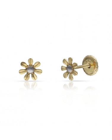 Pendientes oro 18k tornillo flor perla 5mm