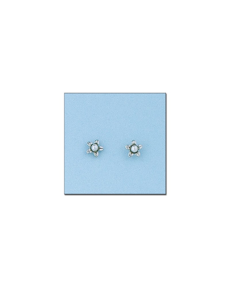 Pendientes oro blanco 18k tornillo flor perla 5mm