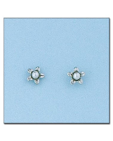 Pendientes oro blanco 18k tornillo flor perla 5mm