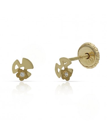 Pendientes oro 18k tornillo trébol circonita 4mm