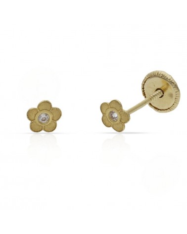 Pendientes oro 18k tornillo flor circonita 4mm