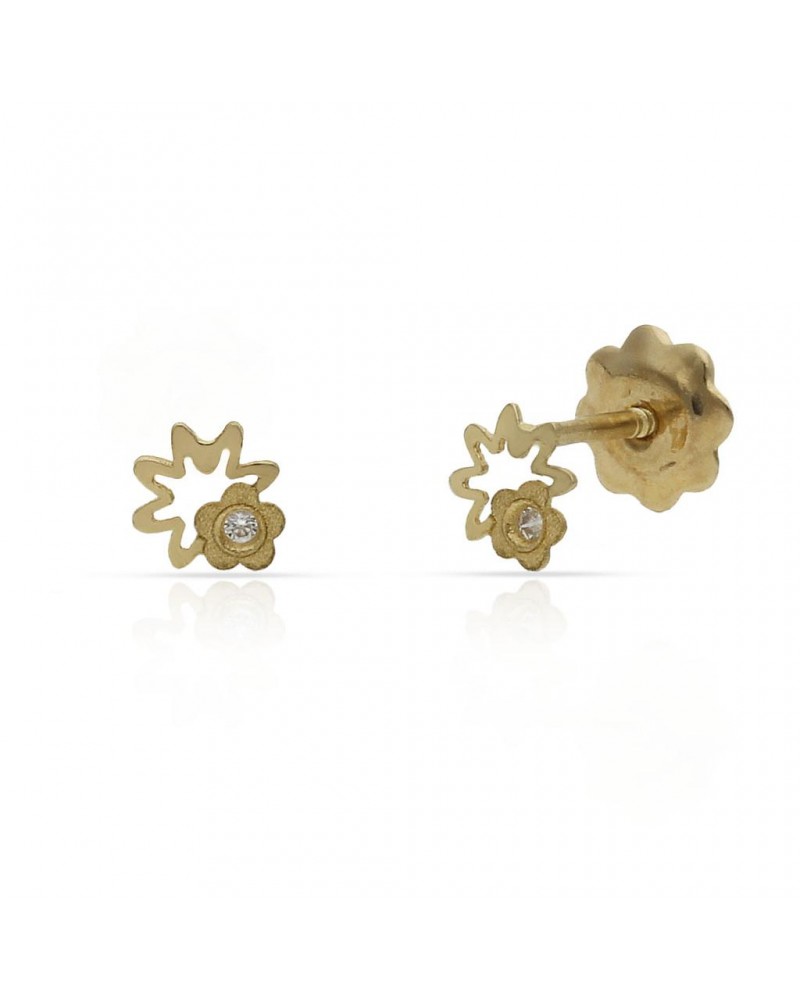 Pendientes oro 18k tornillo estrella circonita 4mm