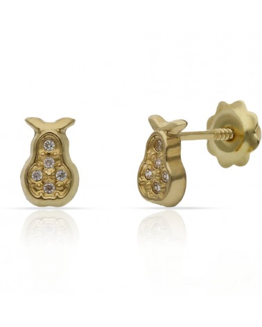 Pendientes oro 18k tornillo pera circonitas 4x6mm