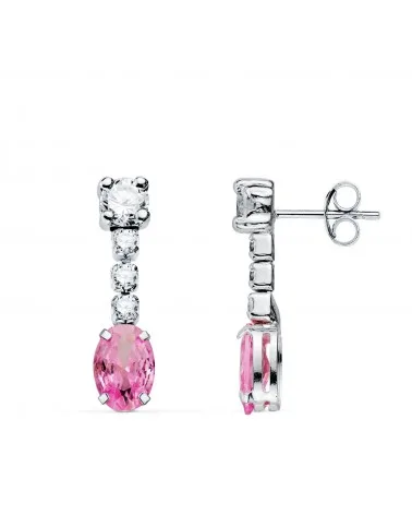 Pendientes oro blanco 18k circonita rosa oval circonitas