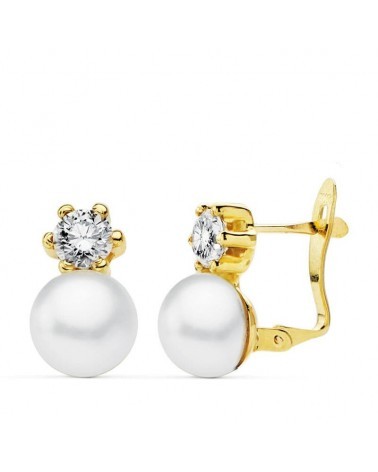 Pendientes oro amarillo 18K perla 7 mm circonita 4 mm catalán