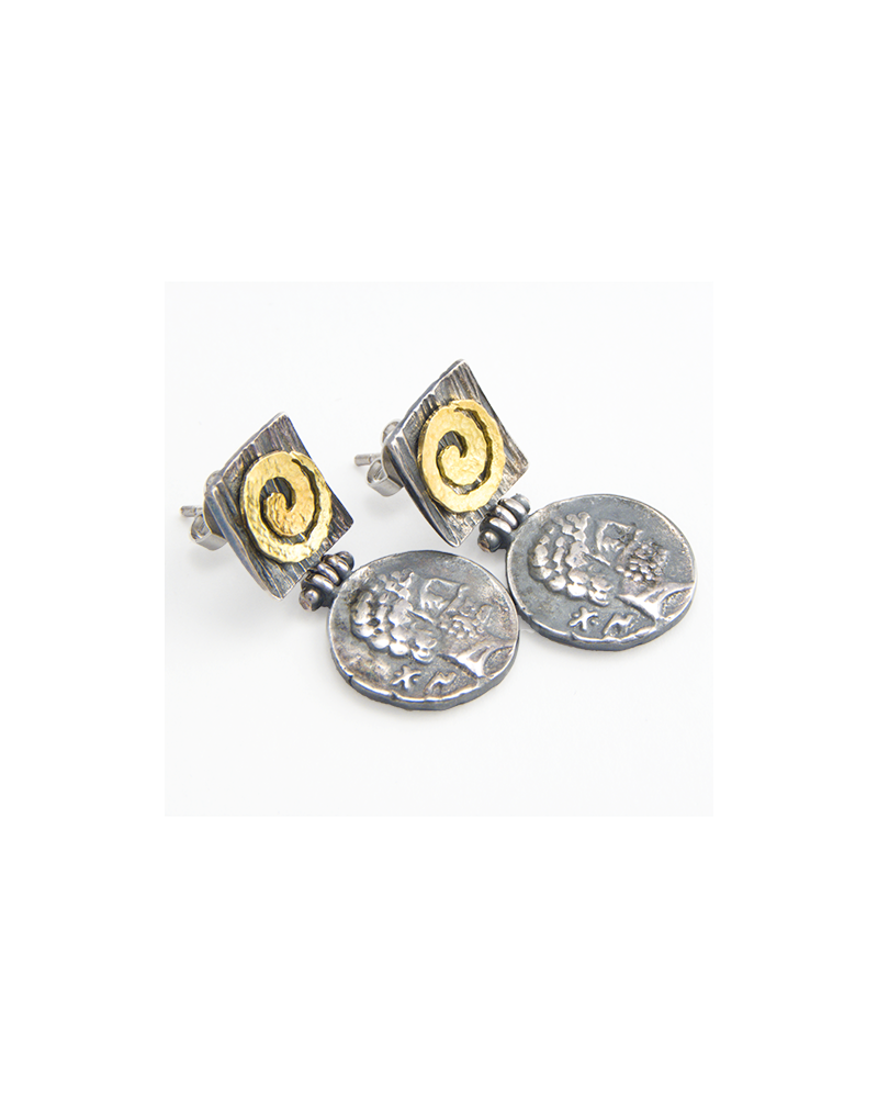 PENDIENTES MONEDA PLATA Y ORO 