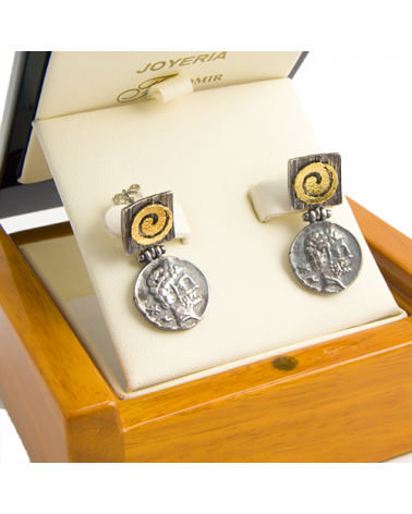 PENDIENTES MONEDA PLATA Y ORO 