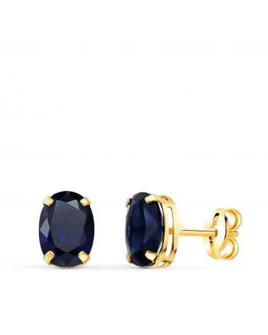 Pendientes oro amarillo 18K ovalados piedra azul 7 x 5 mm