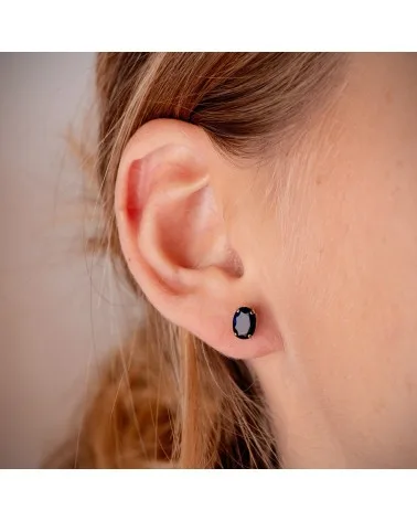 Pendientes oro amarillo 18K ovalados piedra azul 7 x 5 mm