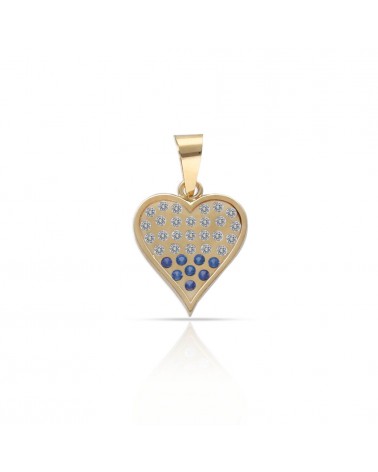 Colgante oro 18k corazón circonitas piedras azules 10x11mm
