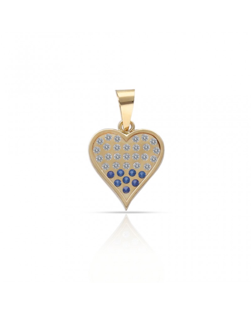 Colgante oro 18k corazón circonitas piedras azules 10x11mm
