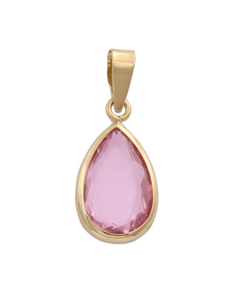 Colgante oro 18k lágrima piedra rosa 8,5x14,5mm
