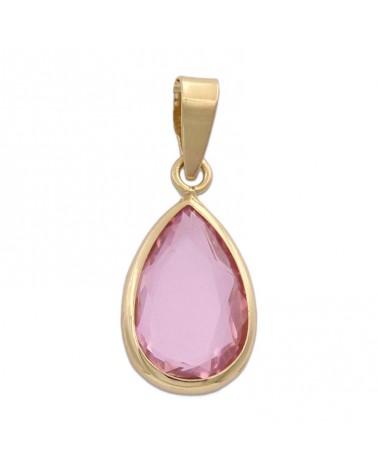 Colgante oro 18k lágrima piedra rosa 8,5x14,5mm