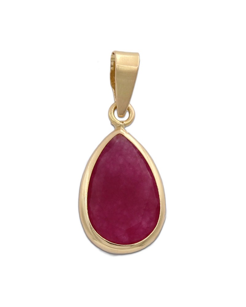 Colgante oro 18k lágrima piedra burdeos 8,5x14,5mm
