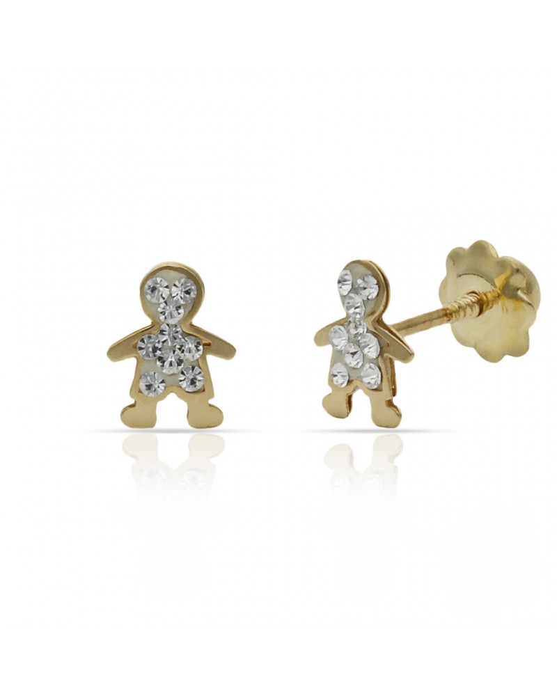 Pendientes oro 18k tornillo niño circonitas 5x6,5mm