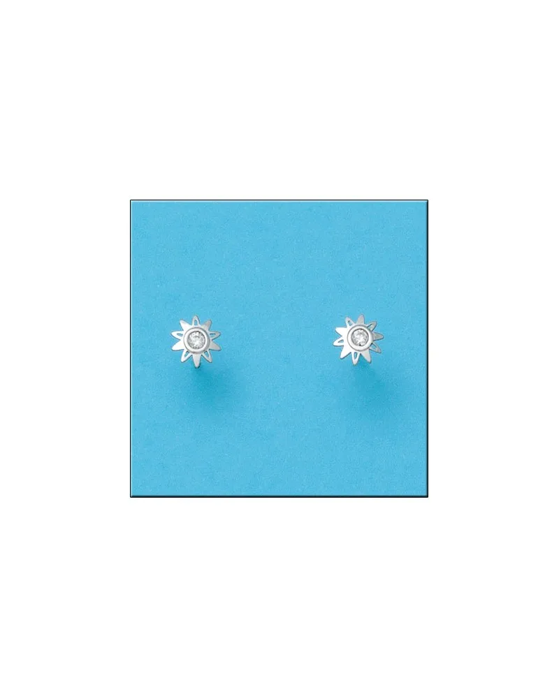 Pendientes oro blanco 18k sol circonitas cierre tornillo 6mm