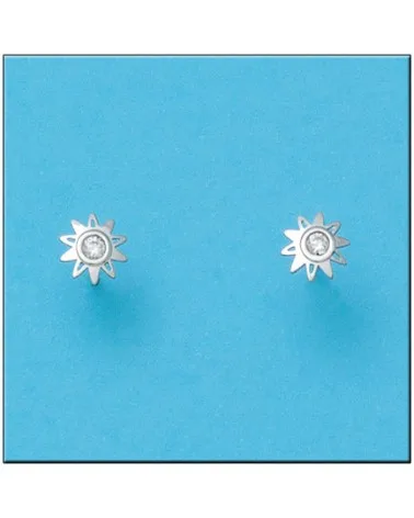 Pendientes oro blanco 18k sol circonitas cierre tornillo 6mm
