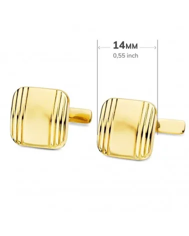 Gemelos oro 18k amarillo cuadrados mate y brillo 14mm - foto 2
