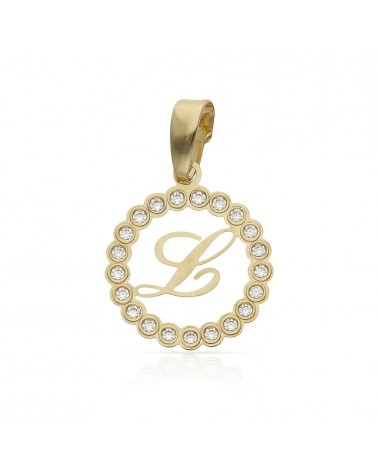 Colgante oro 18k letra L circonitas 12mm