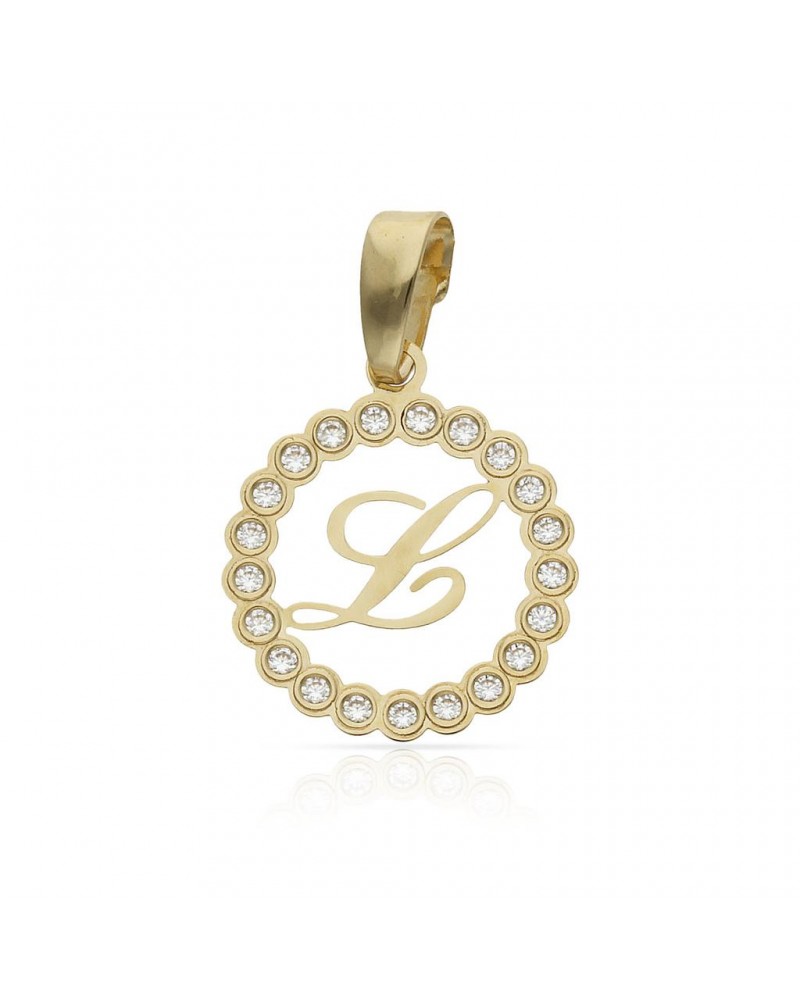 Colgante oro 18k letra L circonitas 12mm
