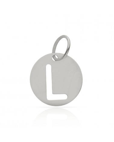 Colgante oro blanco 18k letra L calada círculo 10mm