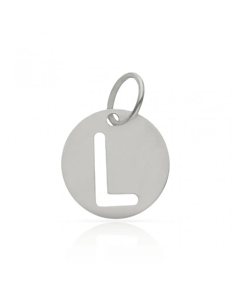 Colgante oro blanco 18k letra L calada círculo 10mm