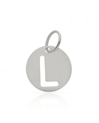 Colgante oro blanco 18k letra L calada círculo 10mm