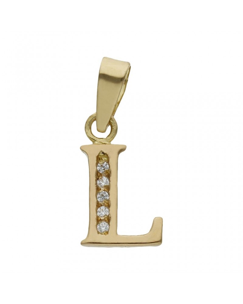 Colgante oro 18k letra L circonitas 9mm