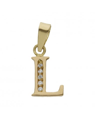 Colgante oro 18k letra L circonitas 9mm