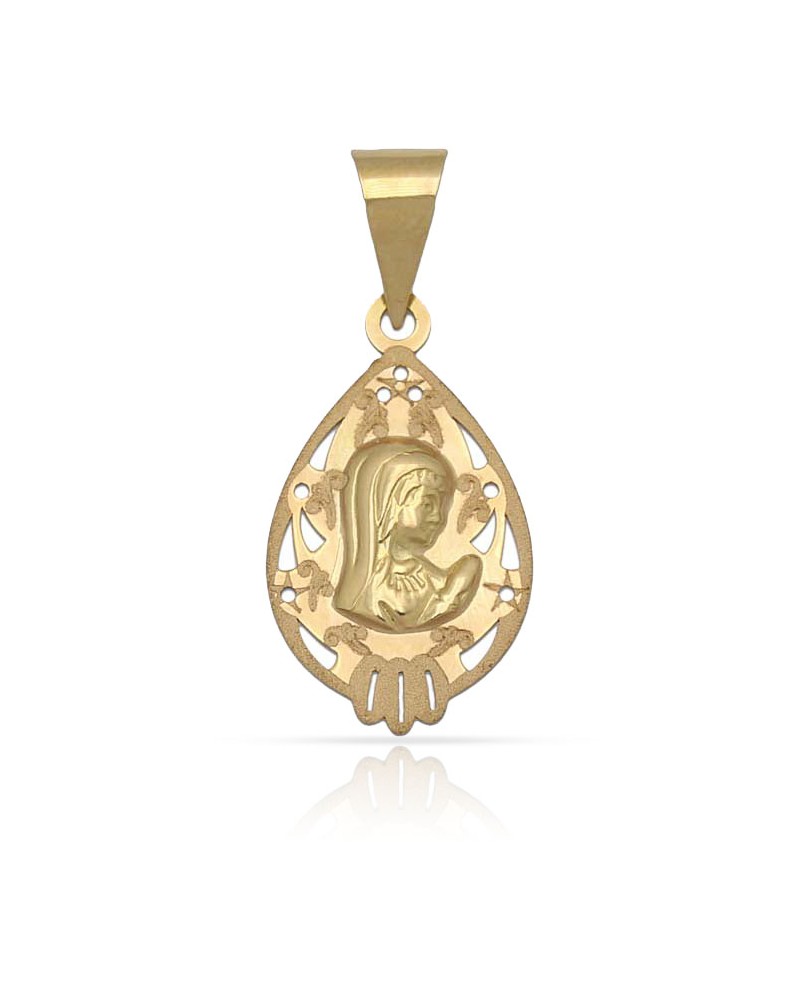 Medalla oro 18k Virgen Niña calada 11x19mm