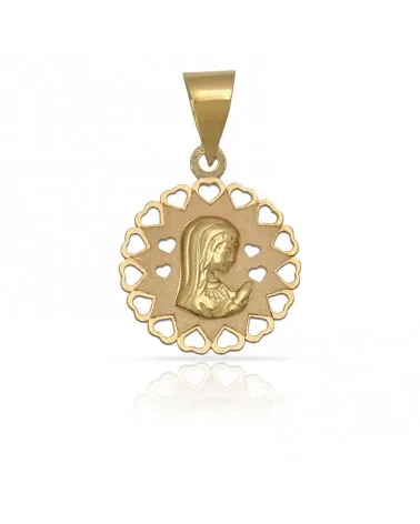 Medalla oro 18k Virgen Niña 14mm centro matizado