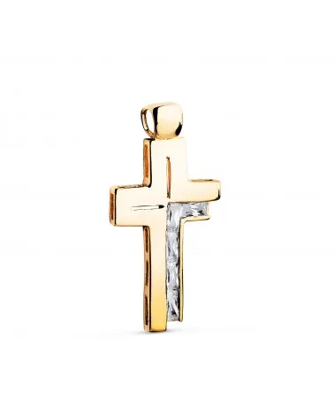 Cruz oro 18k amarillo piedras baguette circonitas blancas 31x15 mm