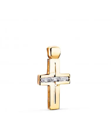 Cruz oro 18k amarillo piedras baguette circonitas blancas 25x13 mm