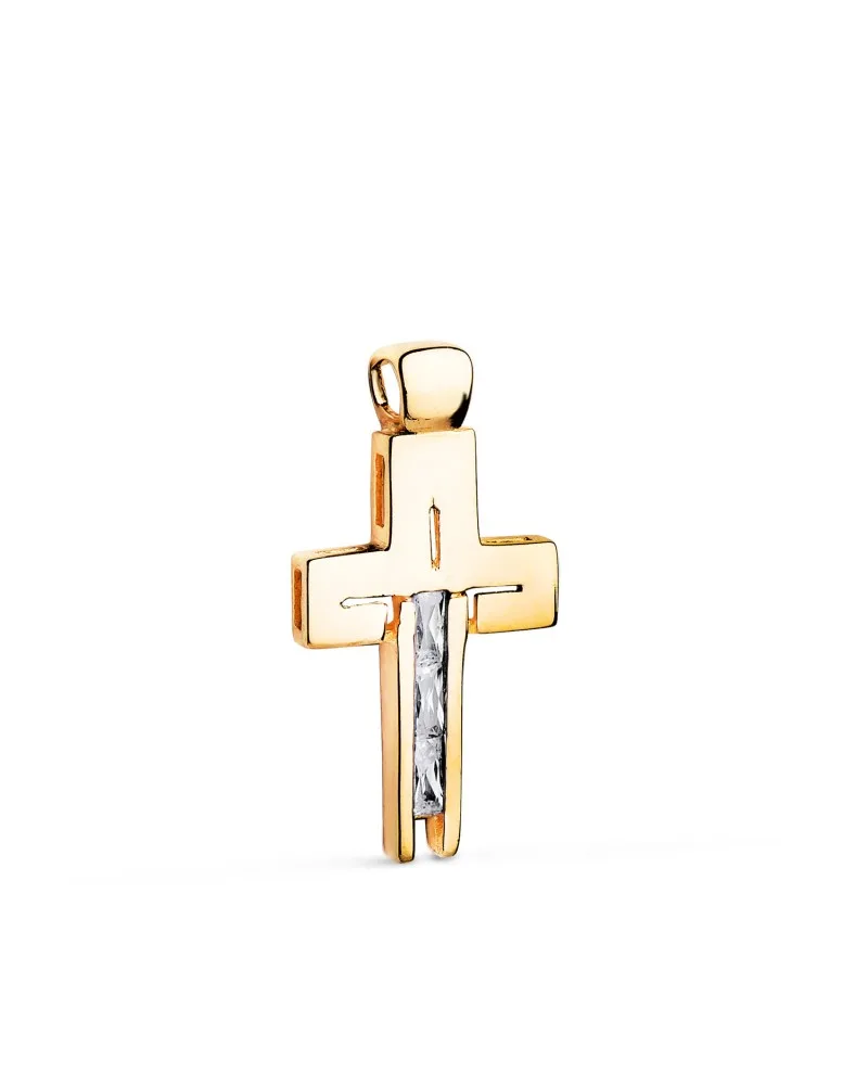 Cruz oro 18k amarillo piedras baguette circonitas blancas 27x14 mm