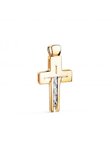 Cruz oro 18k amarillo piedras baguette circonitas blancas 27x14 mm