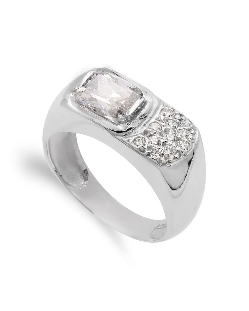 Sortija oro 18k blanco circonita de 8x6 mm