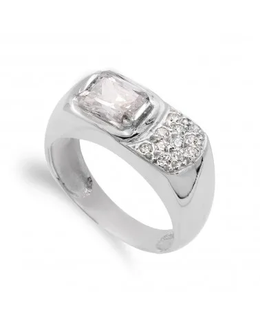 Sortija oro 18k blanco circonita de 8x6 mm
