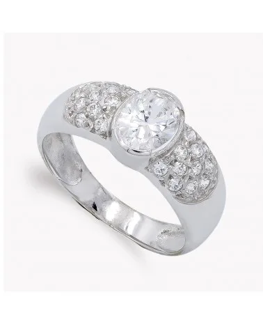 Sortija oro 18k blanco con circonitas