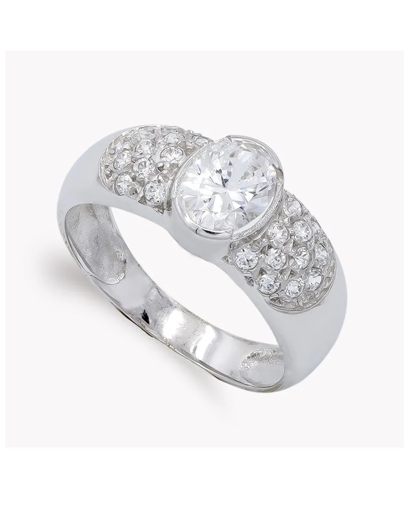 Sortija oro 18k blanco con circonitas