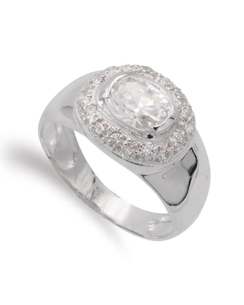 Sortija oro 18k blanco piedra blanca y circonitas