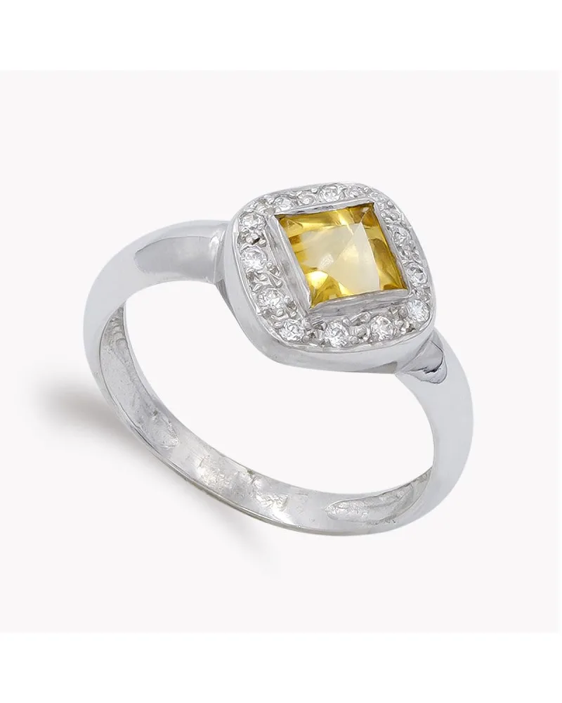 Sortija oro 18k blanco piedra topacio rombo y circonitas