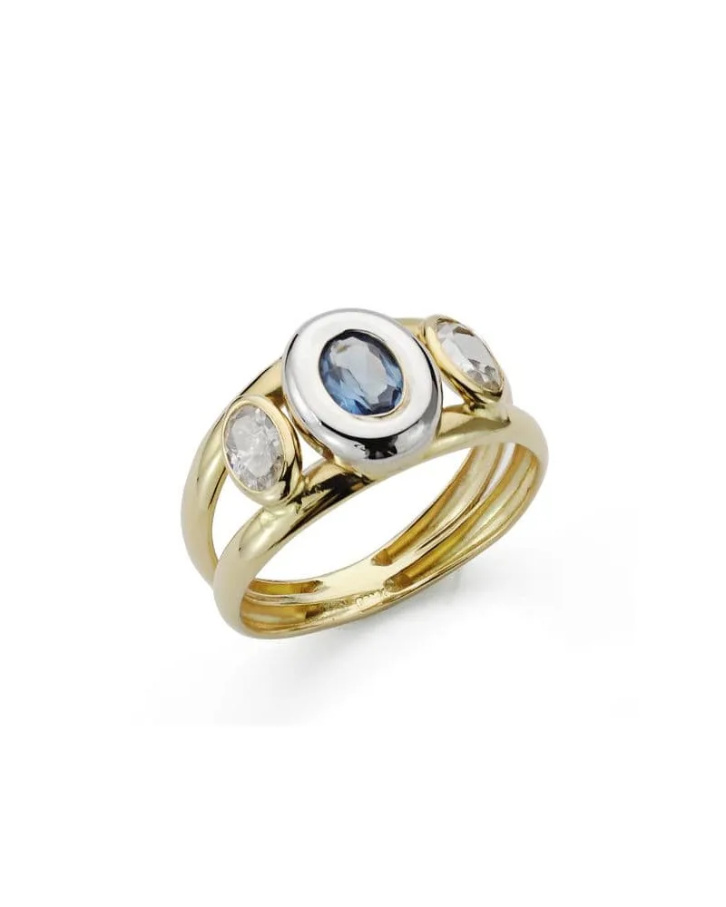 Sortija oro 18k bicolor piedra doble cuerpo con circonita