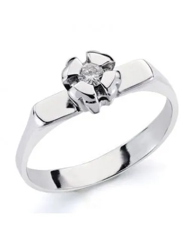 Solitario oro 18k blanco con diamante natural talla brillante
