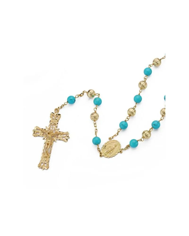 Rosario oro 18k amarillo bolas y turquesas oro amarillo