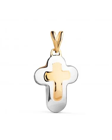 Cruz oro 18k bicolor en brillo lisa