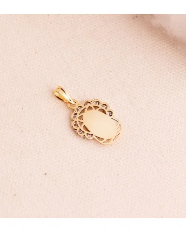 Colgante oro 18k bicolor Virgen Niña corona con circonitas