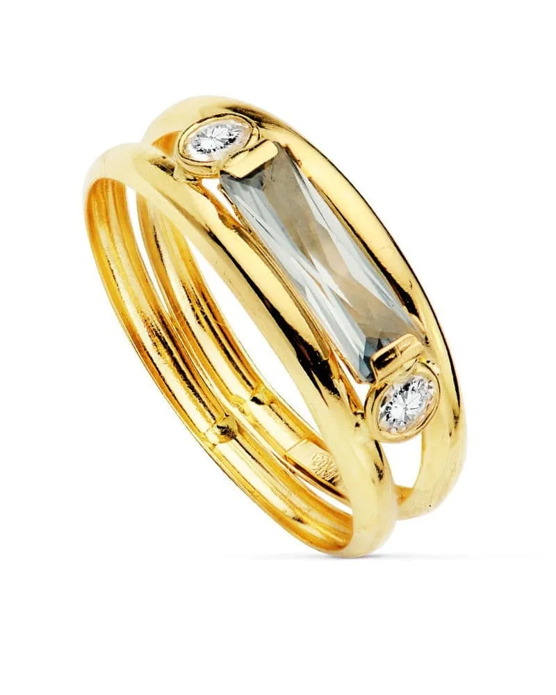 Sortija oro 18k bicolor doble cuerpo con circonita