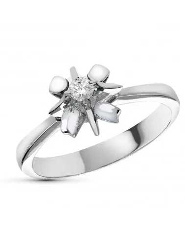 Solitario oro 18k blanco con diamante natural 0,1 quilates 9,5 mm