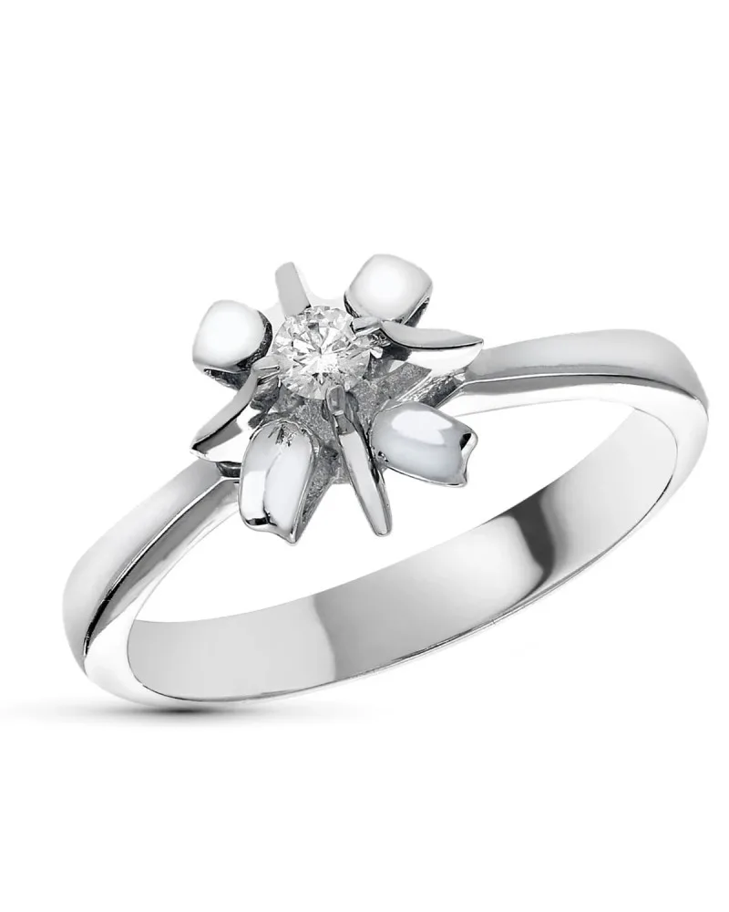 Solitario oro 18k blanco con diamante natural 0,1 quilates 9,5 mm
