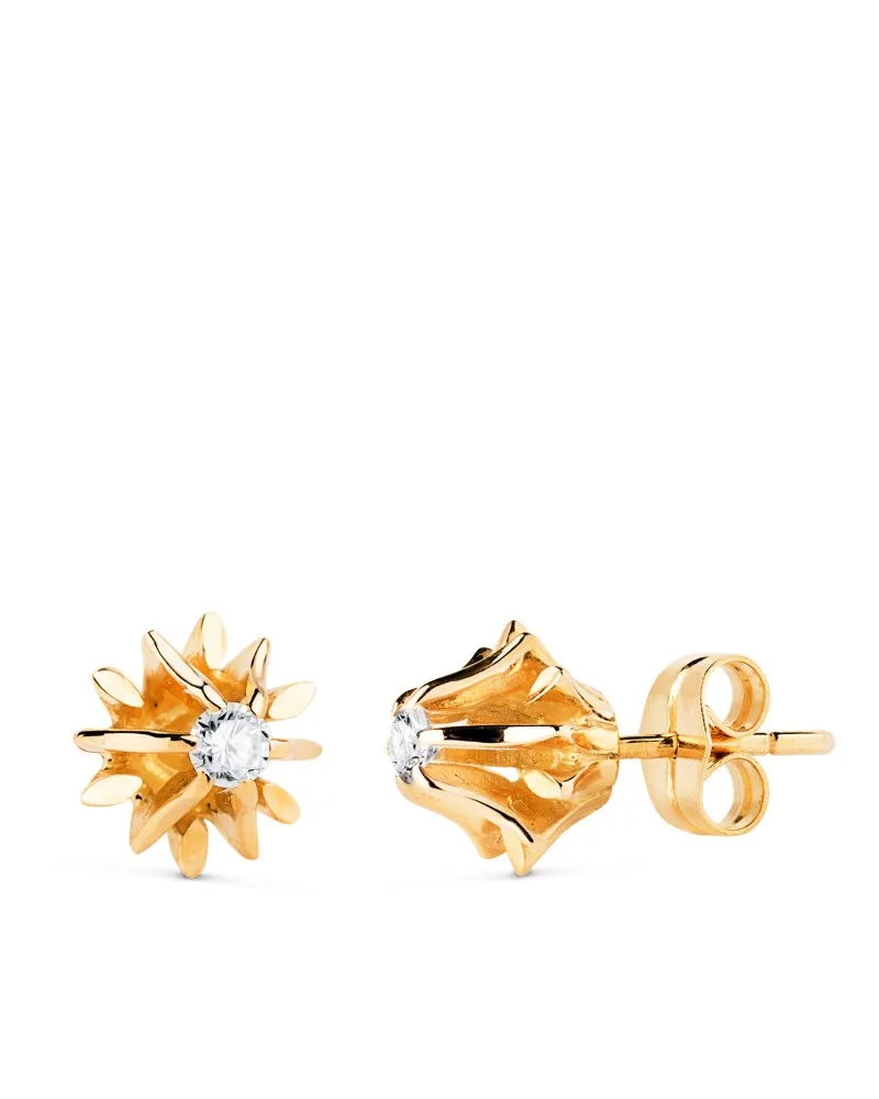 Pendientes oro 18k amarillo macizos 2 diamantes naturales